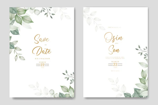 Yeşil yapraklı suluboya düğün davetiyesi 