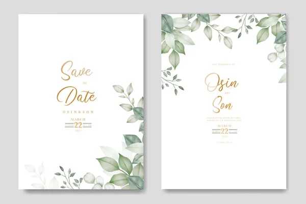 Yeşil yapraklı suluboya düğün davetiyesi 