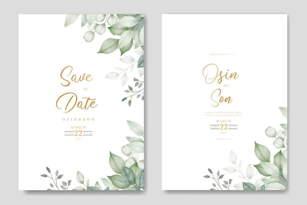 Yeşil yapraklı suluboya düğün davetiyesi 