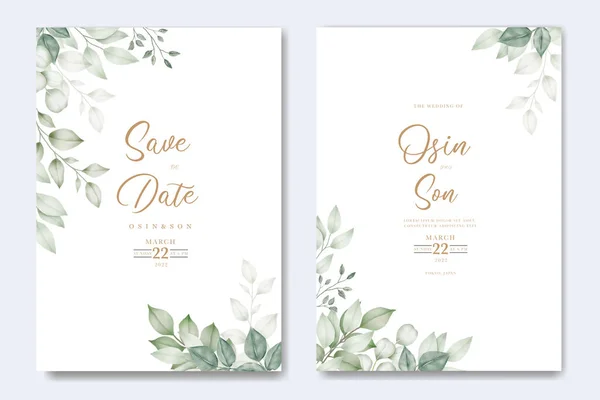 Greenery Leaf Wedding Invitation Card Watercolor — Stock Vector