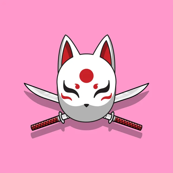 Japanese Kitsune Mask Katana Sword Vector Illustration Eps — Stock Vector