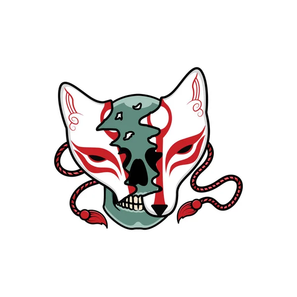 Japanese Kitsune Mask Skull Vector Illustration Eps — 스톡 벡터