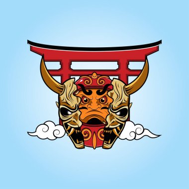 Daruma ve oni maskeli vektör çizimi