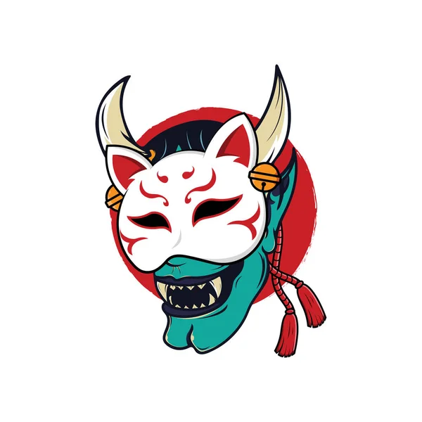 Oni Teufel Mit Kitsune Maske Vector Illustration Eps — Stockvektor