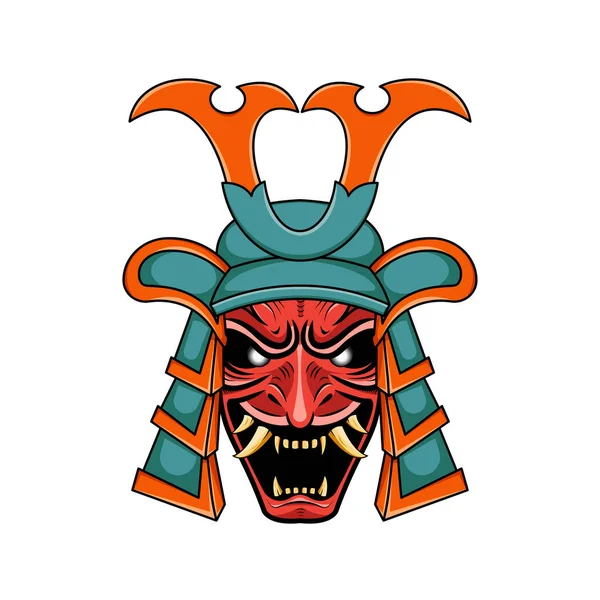 Japonés Oni Diablo Con Samurai Casco Ilustración — Vector de stock