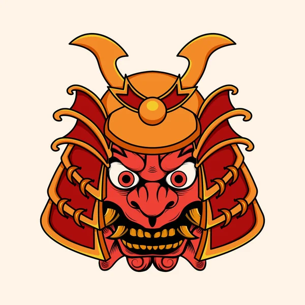 Japonês Oni Diabo Com Samurai Capacete Ilustração —  Vetores de Stock