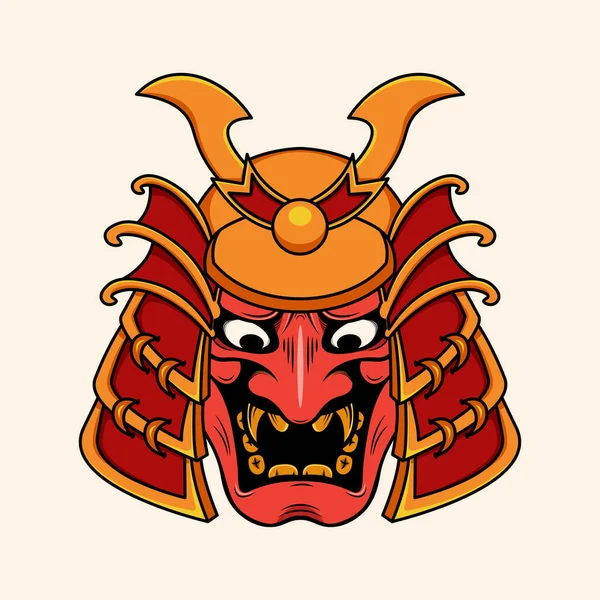 Japonés Oni Diablo Con Samurai Casco Ilustración — Vector de stock