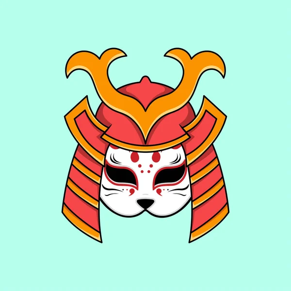 Máscara Kitsune Com Ilustração Capacete Samurai — Vetor de Stock