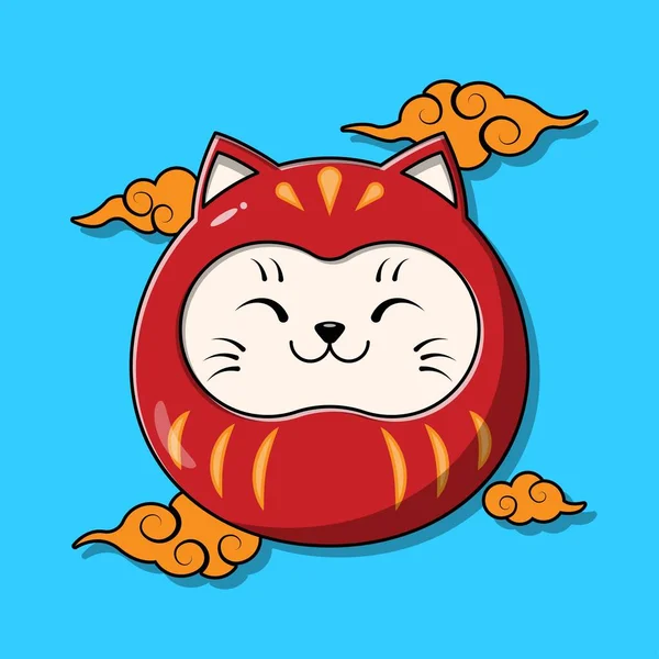 Carino Giapponese Fortunato Daruma Gatto Bambola Vettoriale Illustrazione Eps — Vettoriale Stock