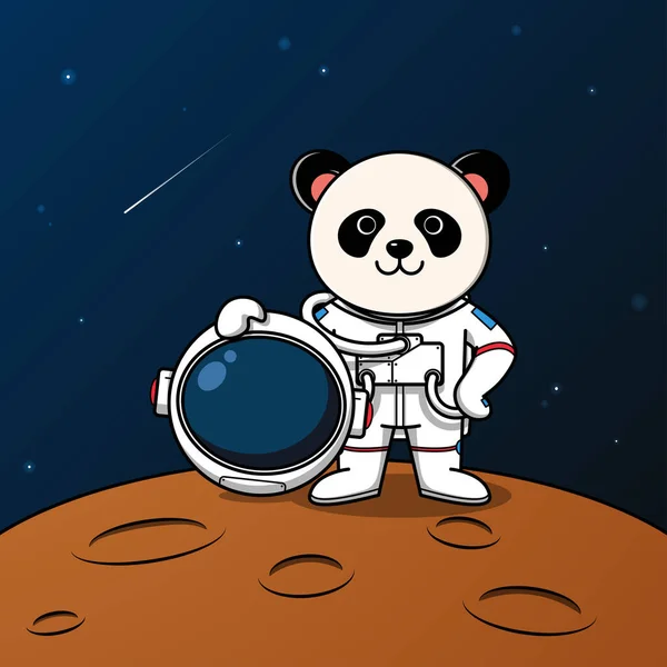 Mignon Astronaute Panda Debout Sur Lune Illustration — Image vectorielle