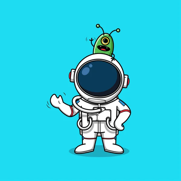 Mignon Astronaute Alien Agitant Main Illustration — Image vectorielle