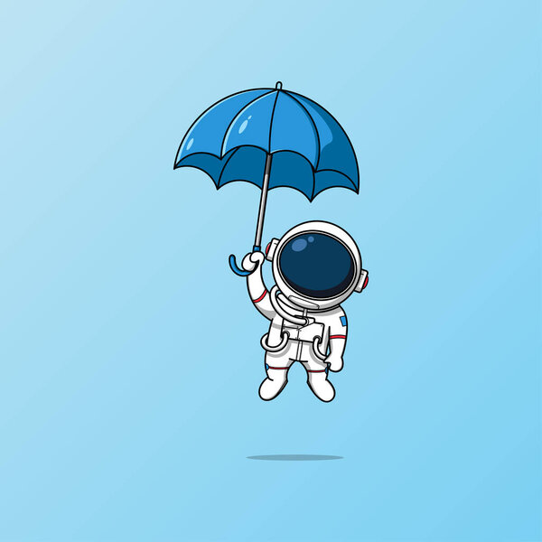 Cute astronaut flying into the sky with an umbrella illustration — Stock Illustration Cute Astronaut Flying Sky Umbrella Illustration — Stock Vector