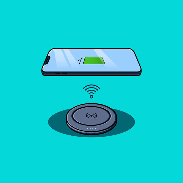 Smartphone using wireless charging power bank illustration — Stock Illustration Smartphone Using Wireless Charging Power Bank Illustration — Stock Vector