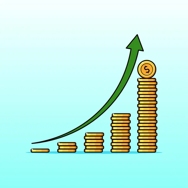 Finance Growth Chart Arrow Gold Coins Illustration — Stock Vector