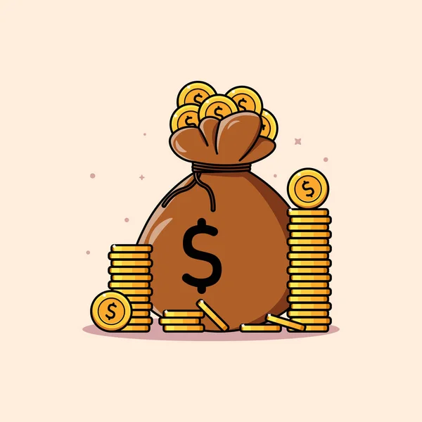 Στοίβα Των Κερμάτων Και Τσάντα Χρήματα Εξοικονόμηση Χρήματα Εικονογράφηση — Διανυσματικό Αρχείο