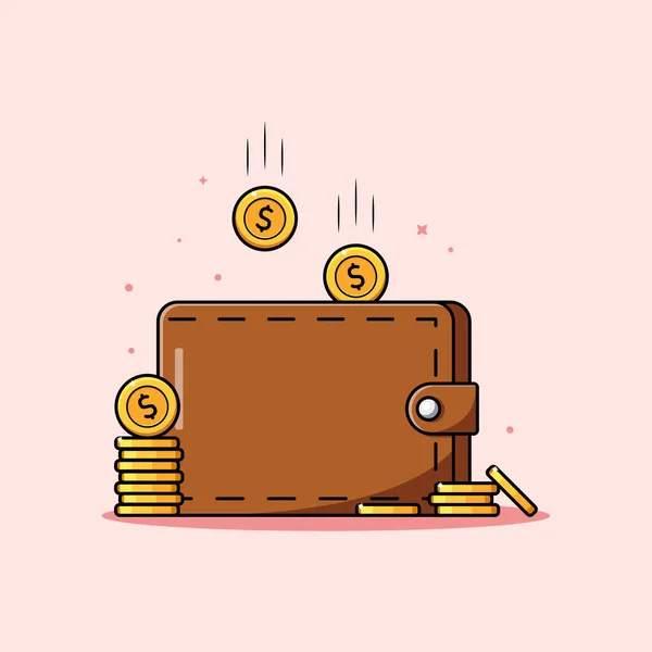Πορτοφόλι Και Στοίβα Νομισμάτων Εξοικονόμηση Χρήματα Εικονογράφηση — Διανυσματικό Αρχείο