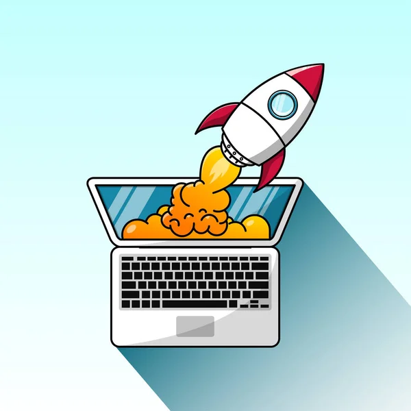 Laptop Rocket Illustration Design — Stock Vector