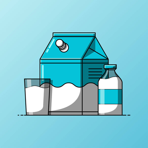 Milk carton box with bottle and glass cup illustration — Stock Illustration Milk Carton Box Bottle Glass Cup Illustration — Stock Vector