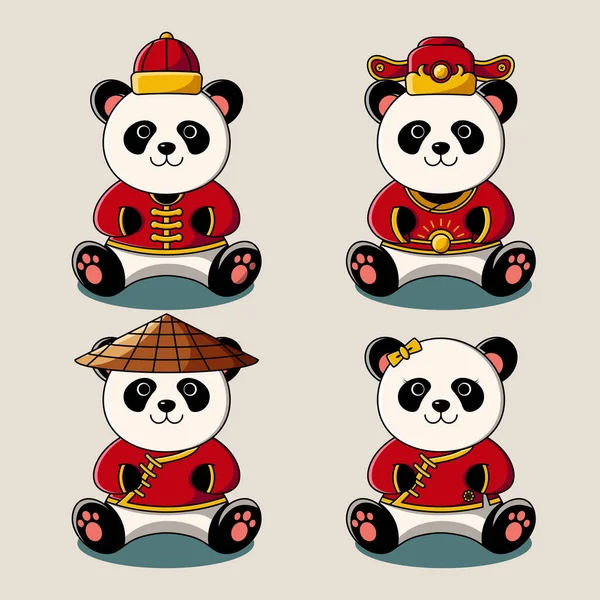 中国传统服装系列中可爱的熊猫 — 图库矢量图片