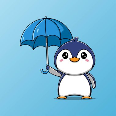 Cute penguin with umbrella vector illustration clipart