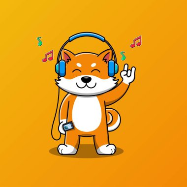 Kulaklık takan şirin Shiba inu vektör çizimi