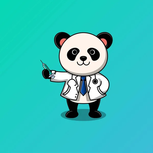 可爱的熊猫医生与注射器卡通病媒插图 — 图库矢量图片