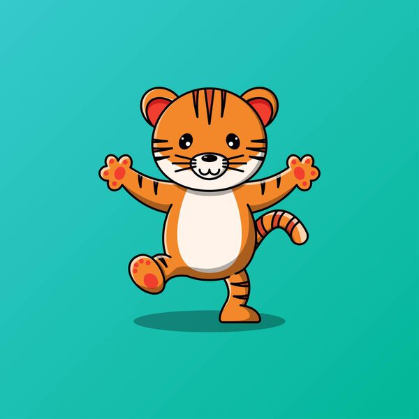Cute tiger standing on one leg vector illustration — Stock Illustration Cute Tiger Standing One Leg Vector Illustration — Stock Vector