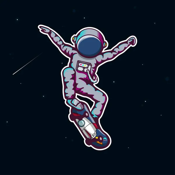 Astronaut Skateboarden Ruimte Vector Illustratie — Stockvector