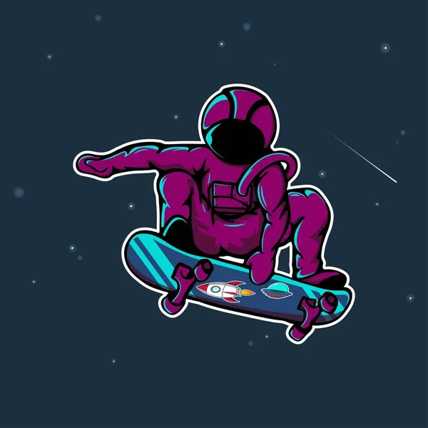 Skateboard Astronot Pada Gambar Vektor Ruang - Stok Vektor