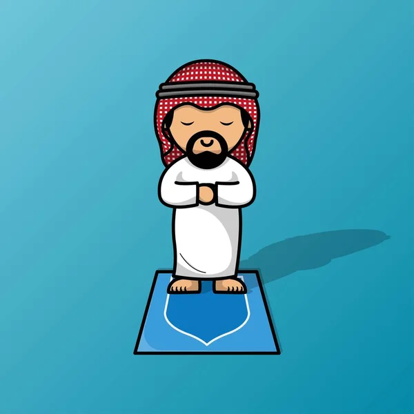 Hombre Musulmán Lindo Rezando Shalat Ilustración Vector Estera Oración — Vector de stock