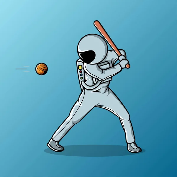 Astronaute Frapper Planète Balle Avec Baseball Chauve Souris Vecteur Illustration — Image vectorielle