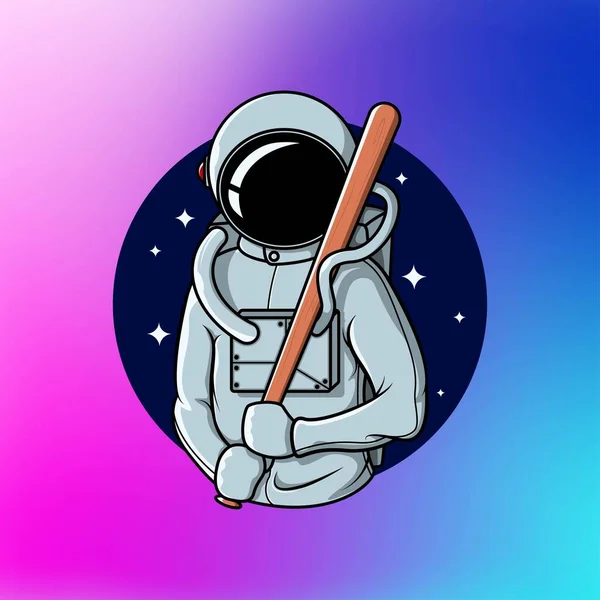 Astronaut Holding Baseball Bat Vector Illustration — Stock Vector