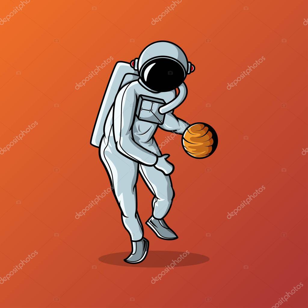 Astronaut dribbling planet ball vector illustration
