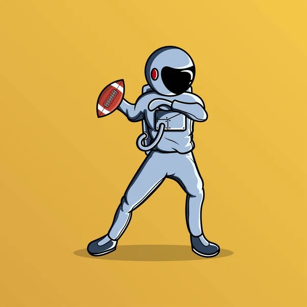 Astronaut Hält American Football Ball Vektor Illustration — Stockvektor