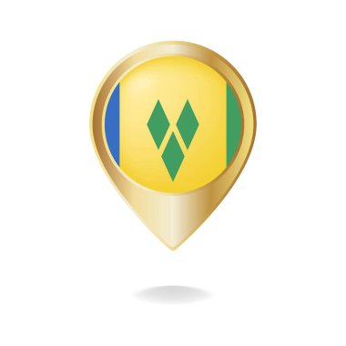 Altın işaret haritasında Saint Vincent bayrağı, vektör illüstrasyon bölümleri.