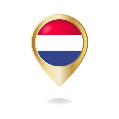 Altın işaret haritasında Hollanda bayrağı, Vektör illüstrasyon ep.10