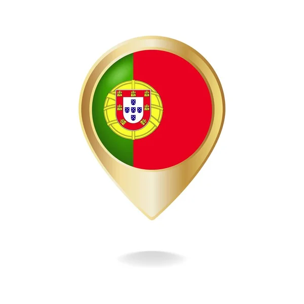 Bandera Portugal Mapa Puntero Dorado Ilustración Vectorial Eps — Archivo Imágenes Vectoriales