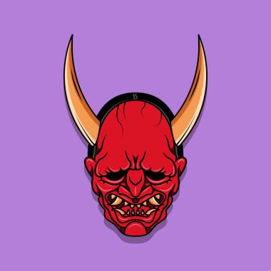 Oni Japon şeytan maskesi, Vektör illüstrasyon bölüm 10.