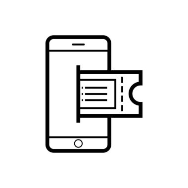 Mobil bilet dijital simge tasarımı, beyaz arkaplanda sanal bilet çevrimiçi illüstrasyonu