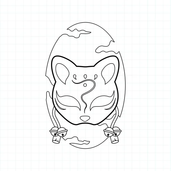 Página Para Colorear Máscara Kitsune Japonesa Ilustración Vectorial Eps — Vector de stock