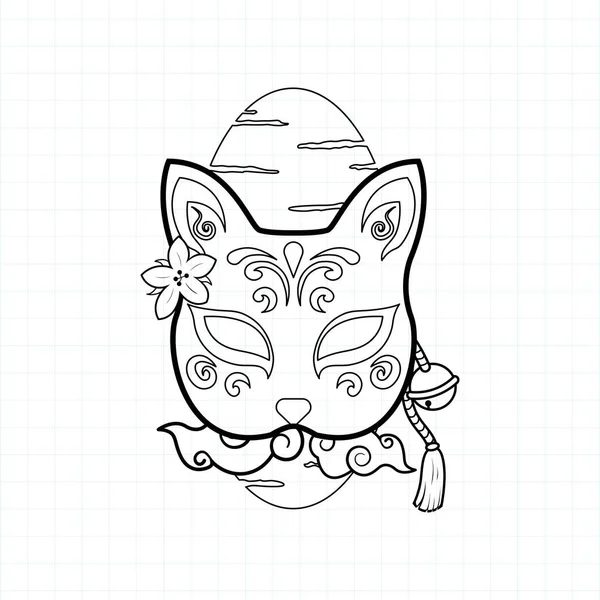 Página Para Colorear Máscara Kitsune Japonesa Ilustración Vectorial Eps — Vector de stock