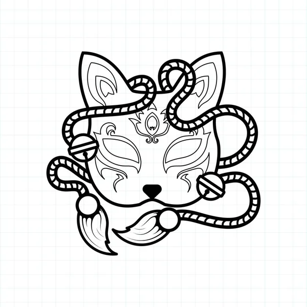 Japanese Kitsune Mask Coloring Page Vector Illustration Eps — Stock Vector