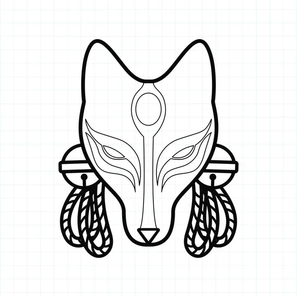 Página Japonesa Coloração Máscara Kitsune Ilustração Vetor Eps — Vetor de Stock