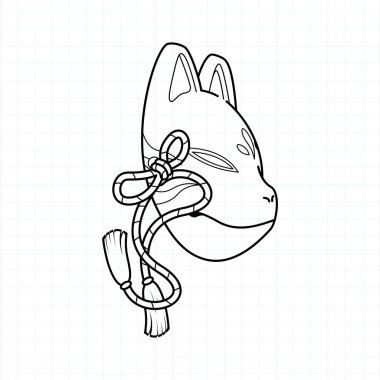 Japon kitsune maske boyama sayfası, Vektör illüstrasyon bölümleri.