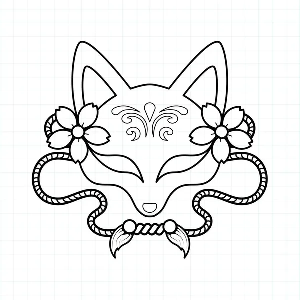 Japanese Kitsune Mask Coloring Page Vector Illustration Eps — Stock Vector