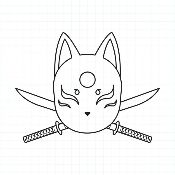 Página Para Colorear Máscara Kitsune Japonesa Ilustración Vectorial Eps — Archivo Imágenes Vectoriales