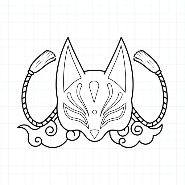 Japanese Kitsune Mask Coloring Page Vector Illustration Eps — Stock Vector