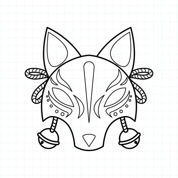 Giapponese Kitsune Maschera Colorare Pagina Illustrazione Vettoriale Eps — Vettoriale Stock