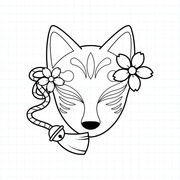 Masque Japonais Kitsune Coloriage Page Illustration Vectorielle Eps — Image vectorielle