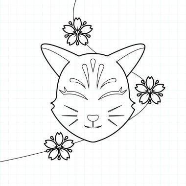 Japon kitsune maske boyama sayfası, Vektör illüstrasyon bölümleri.